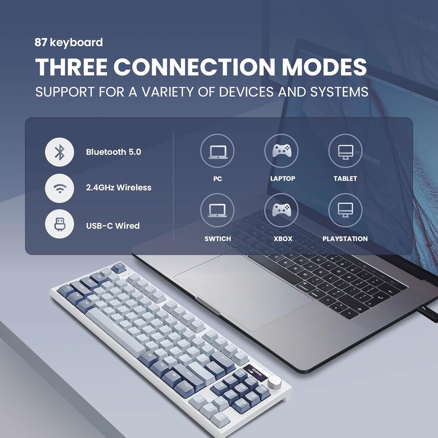 75% Wireless Mechanical Gaming Keyboard with TFT Screen & Knob, Hot swappable Mechanical Keyboard,Pre-Lubricated,2.4G/BT/USB-C,Gasket Office Keyboard, LED RGB Gaming Keyboard 2026 - view 1