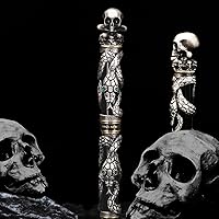 Vista 1 de Jinhao - Pluma estilográfica Black Snake, punta mediana, estilo retro con cabeza de calavera, clip de metal sólido y juego con estuche de papel