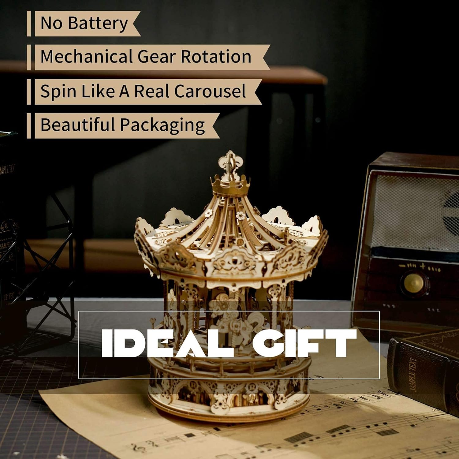 オルゴール ３Ｄパズル 大人用 機械式 DIY 木製玩具 誕生日/バレンタインデー/クリスマスのギフト - ロマンチックカルーセル