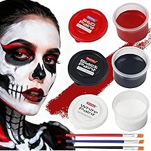 3 Color water-based Face Body Paint Set （Black + White + Red )with Brushes Kits Non-Toxic Easy Washable ,for Adults Halloweens Partys Cosplays Joker Zombie Vampire SFX Art Stage Makeup Adults