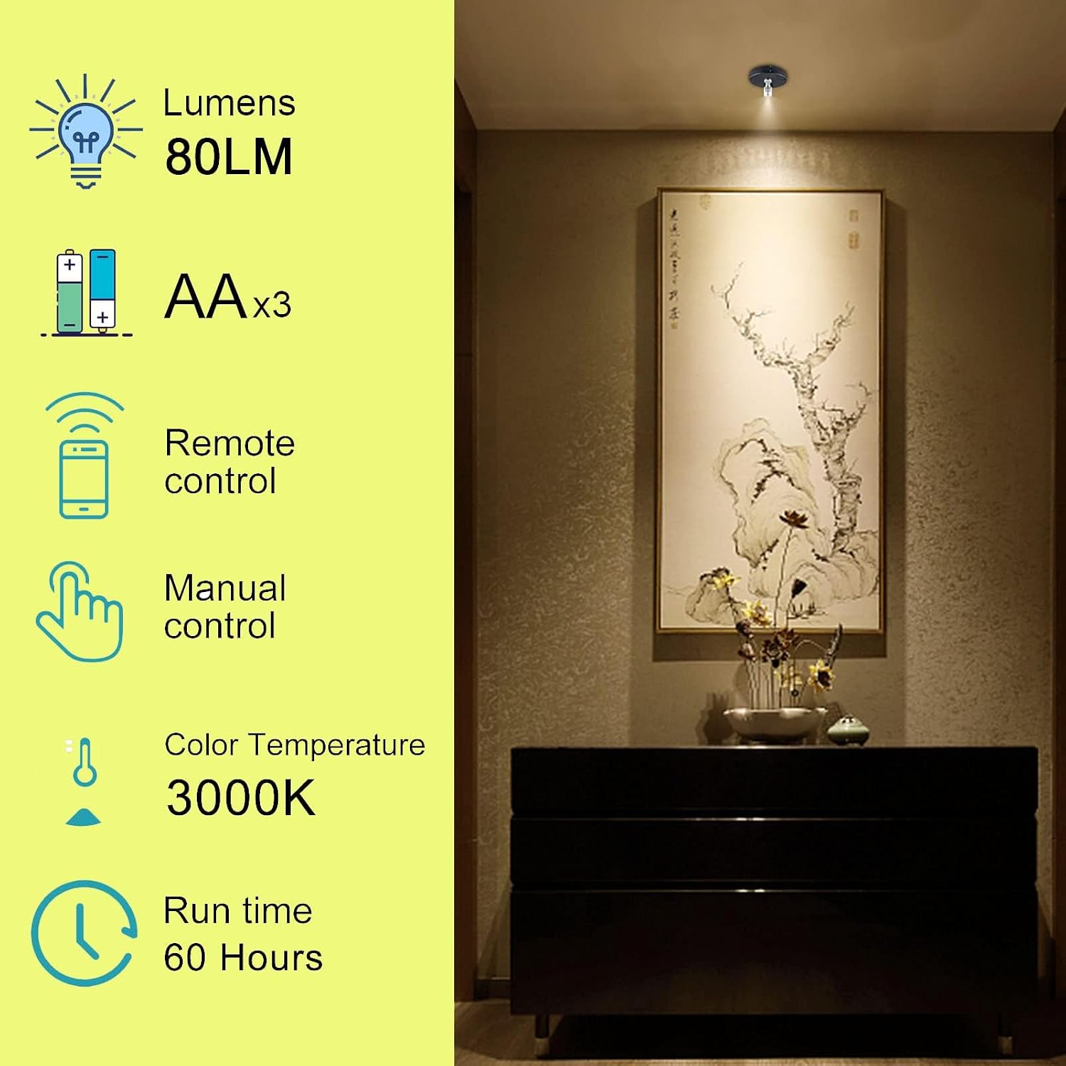 HEAGEERO Wireless Spot Lights,Remote Control Accent Lighting,Battery Picture Lights,Stick Puck Light,Rotatable Display Spotlights for Art Closet Wall(B+G)