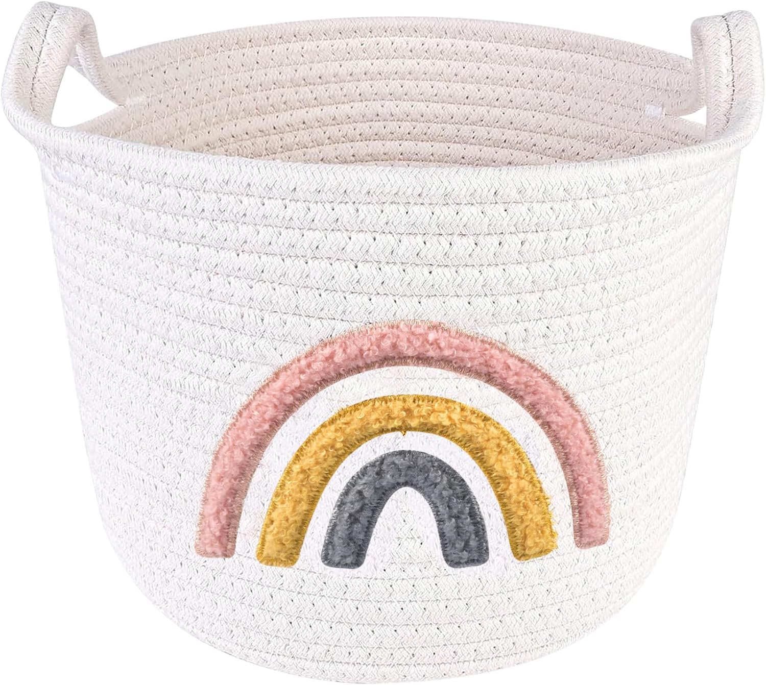 Woven Laundry Basket, Storage Basket, Small Toy Basket, Stackable Multi-purpose Container With Rainbow Decoration, Used For Storing Towels, Blankets, Toys, Gifts