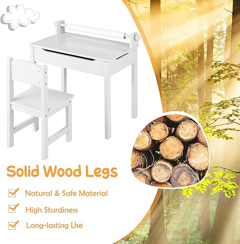 Miniatura 6 de Costzon Juego de mesa y silla para niños, mesa de manualidades con tapa abatible para niños con silla para sala de juegos, jardín de infantes, juego