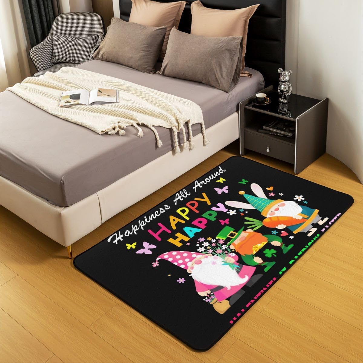 Happy Easter Area Rugs,Cute Rabbit Gnome Non Slip Carpet St. Patrick's Day Indoor Floor Mat Entrance Rug,Valentine's Day Home Living Room Bedroom Decor,5x6'6''