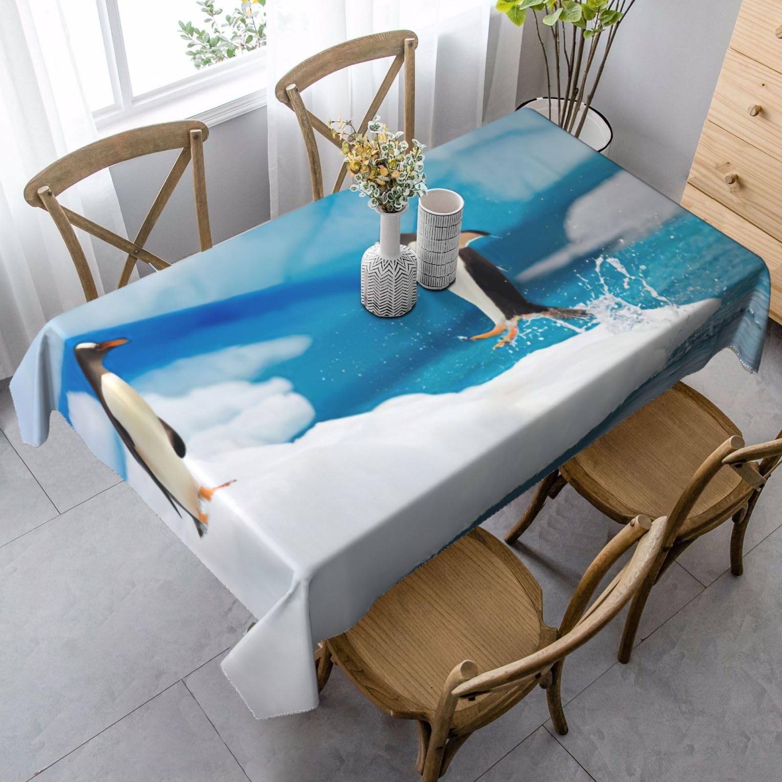 yagDAA Penguin Print Rectangle Tablecloth Table Cover Indoor Outdoor Dining Room Kitchen Table Cloth 140x90cm