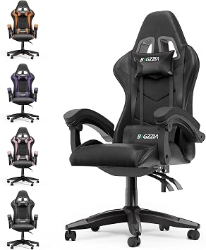 Racingreat Gaming Chair, Video Game Chair, Ergonomic Gaming Chair for Adults, Height Adjustable Reclining Computer Chair with Headrest and Lumbar Support Black