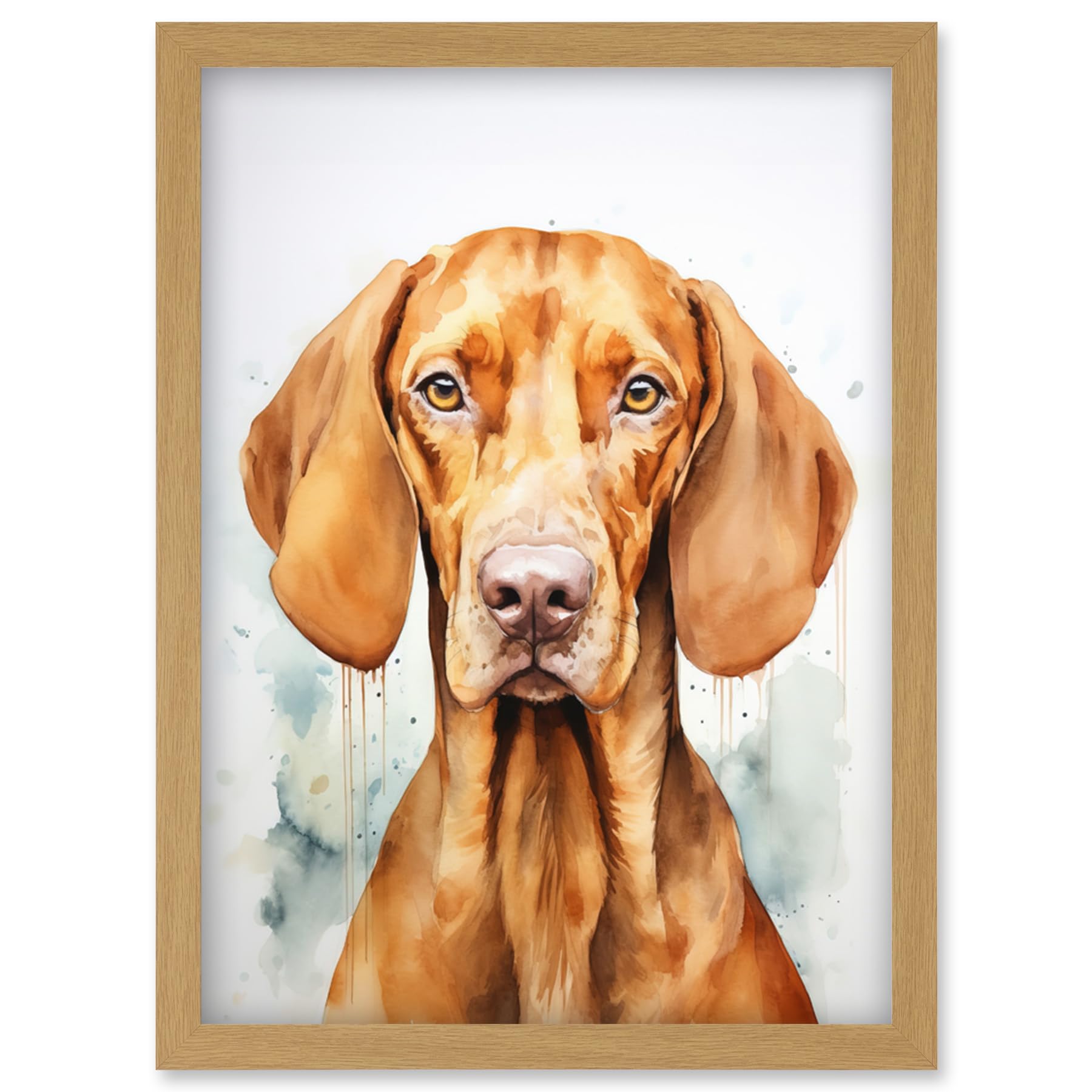 Hungarian Vizsla Dog Wall Art Print - Watercolour Artwork - Golden Rust Teal - Framed A4