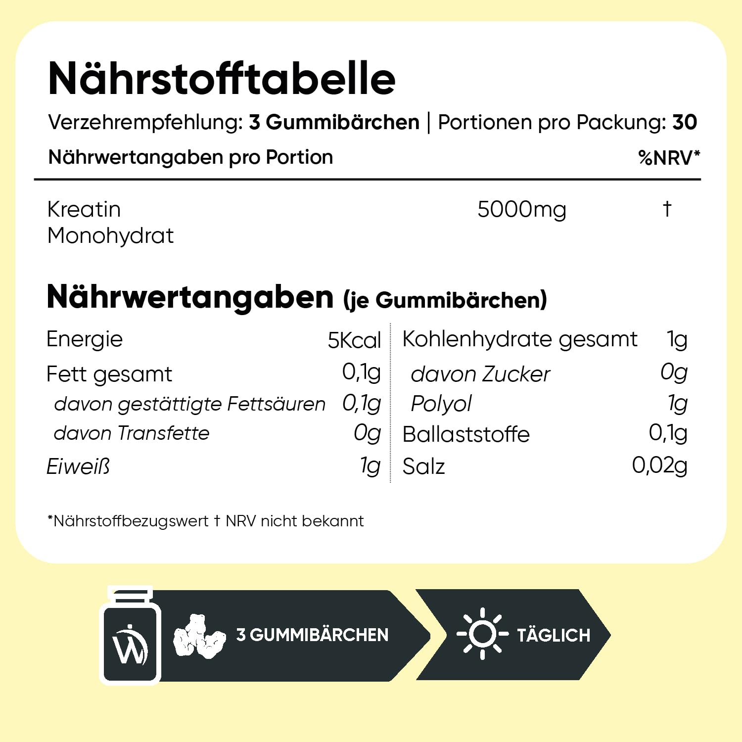 Creatin Monohydrat Gummibärchen - 5000 mg Kreatine pro Portion - 90 Gummibärchen Ohne Zucker - Leckere Kreatin Gummies mit Zitronengeschmack - Ohne Gentechnik - Vegane Gummies - WeightWorld