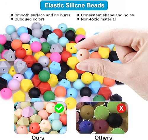 Miniatura 5 de Kit de fabricación de pulseras de cuentas de silicona, 70 cuentas hexagonales redondas de goma suave de 0.59 pulgadas para llaveros y pulseras,