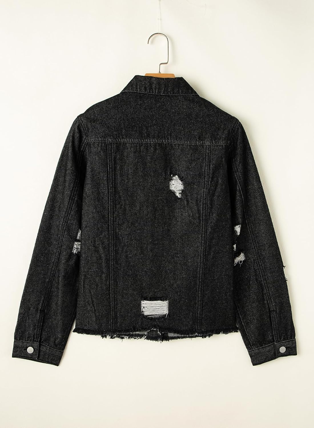 Sidefeel Women's Denim Jacket Long Sleeve Button Distressed Ripped Zimbaplatinum Jean Coat image 5