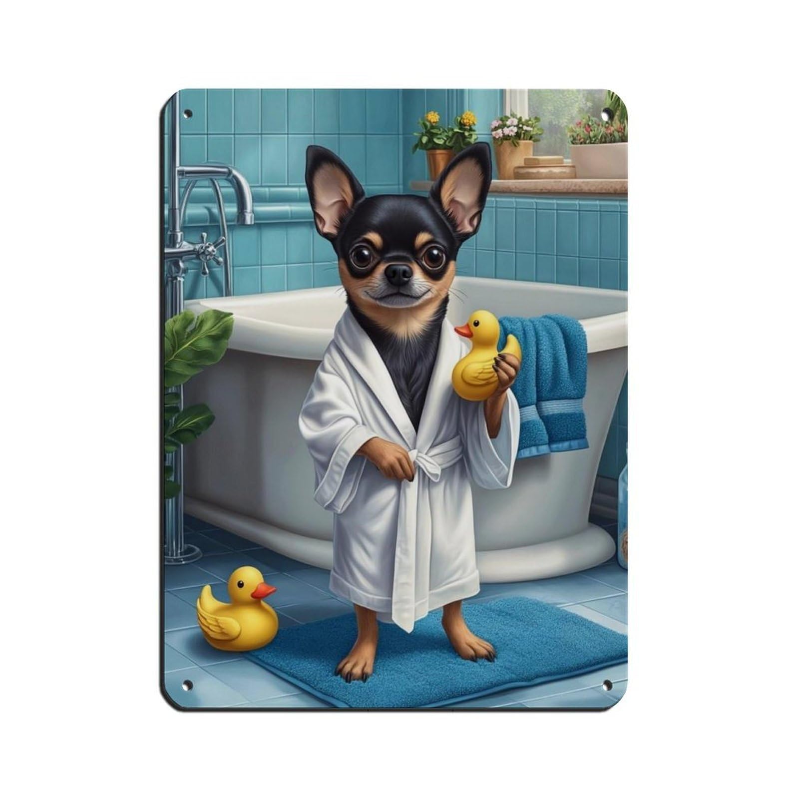 Black Chihuahua in Bathtub Art Retro Poster Metal Tin Sign Chic Art Retro Iron Painting Bar People Cave Cafe Family Garage Poster Wall Decoration 12x16inch(30x40cm)