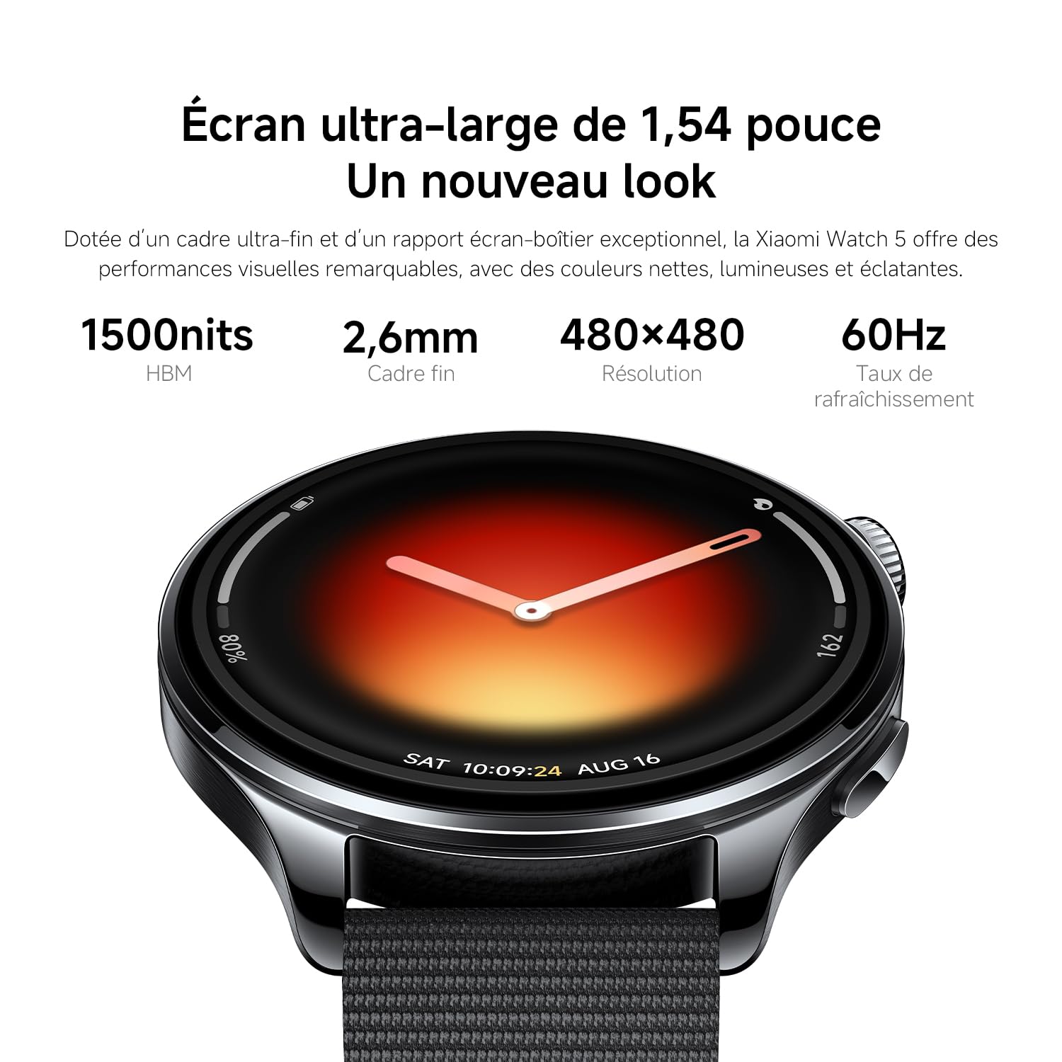 XIAOMI Watch 5 47 mm, Montre connectée Wear OS by Google, paiement sans Contact NFC, IA Gemini, écran 1,54", Jusqu’à 6 Jours d’autonomie, GPS Fitness, Android Uniquement, Bluetooth, Noir