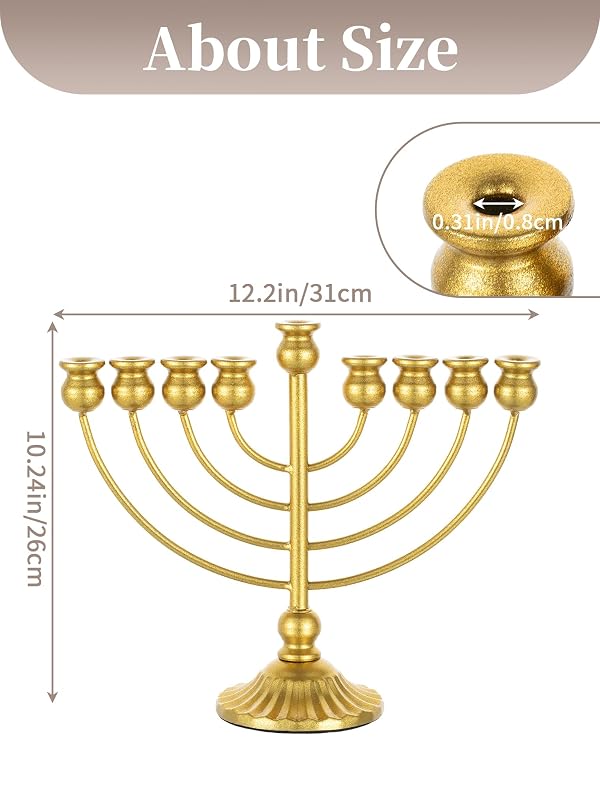 Sziqiqi Menorah 9 Branch for Hanukkah: Gold Menorah Candle Holder for Chanukah 10” Tall - Large Menora for Hannukah Table Centerpiece by Sziqiqi - Image 6