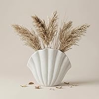 Isloyals 6" White Ceramic Seashell Vase - Handmade Modern Farmhouse Flower Vase for Centerpieces, Living Room Table Decor, Fresh or Dried Flowers