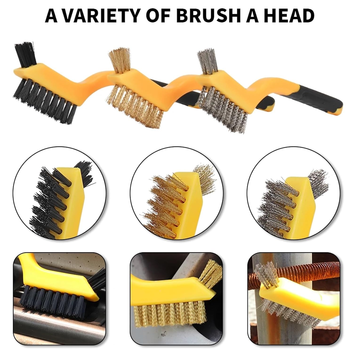 3pcs 7Inch Wire Brush Set Mini Brass Brush Nylon Cleaning Brush for Kitchen Dirt Metal Rust Removal Narrow Dead Corners Cleaning