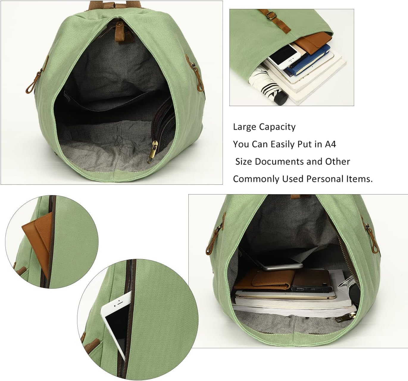 KL928 Canvas Vintage Backpack – Large Casual Daypack Outdoor Travel Rucksack Hiking Backpacks for Men Women - Image 4