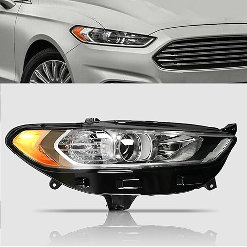 BoardRoad Projector Headlights for 2013 2014 2015 2016 Ford Fusion Factory Style Halogen Type Headlamps Black Housing Clear Lens Right Passenger Side