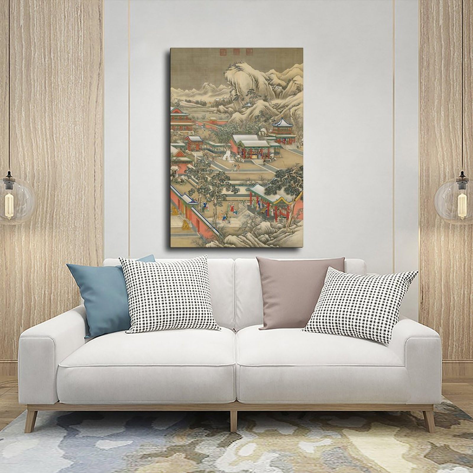 ANFOTCM Lang Shining, starożytna chińska architektura, chiński nadruk kwiatowy na płótnie sztuka ścienna wydruk plakat do domu szkoły biura dekoracja 20 x 30 cali (50 x 75 cm)