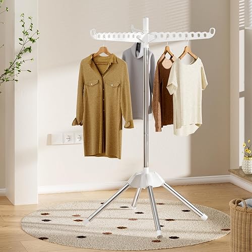 Miniatura 7 de Abiglifty Estante de secado de ropa giratorio y plegable, estante de secado de ropa para lavandería independiente que ahorra espacio para interior,
