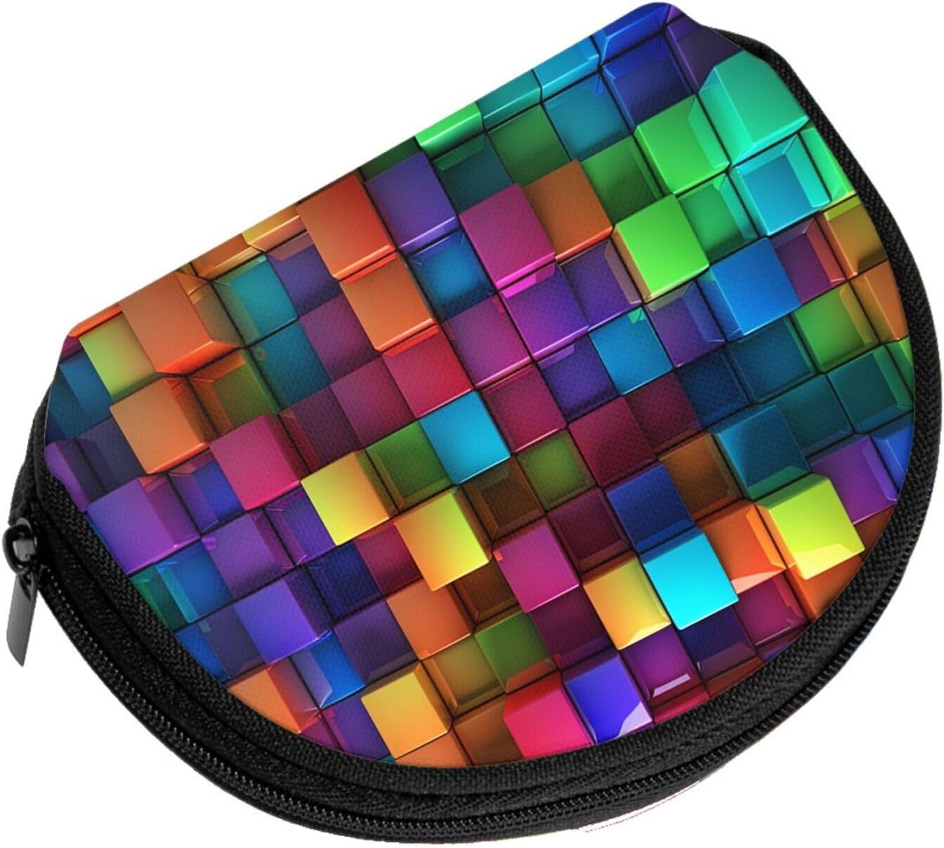 Colorful Cubes Mini Coin Purse Pouch Change Holder, Shell Shape Zip Around Wallet,Credit Card Holder for Women image 2