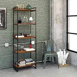 Estante Multiuso 5 Prateleiras 187x60cm Estilo Industrial, Compace, Kuadra, Nogal/Est.Preta