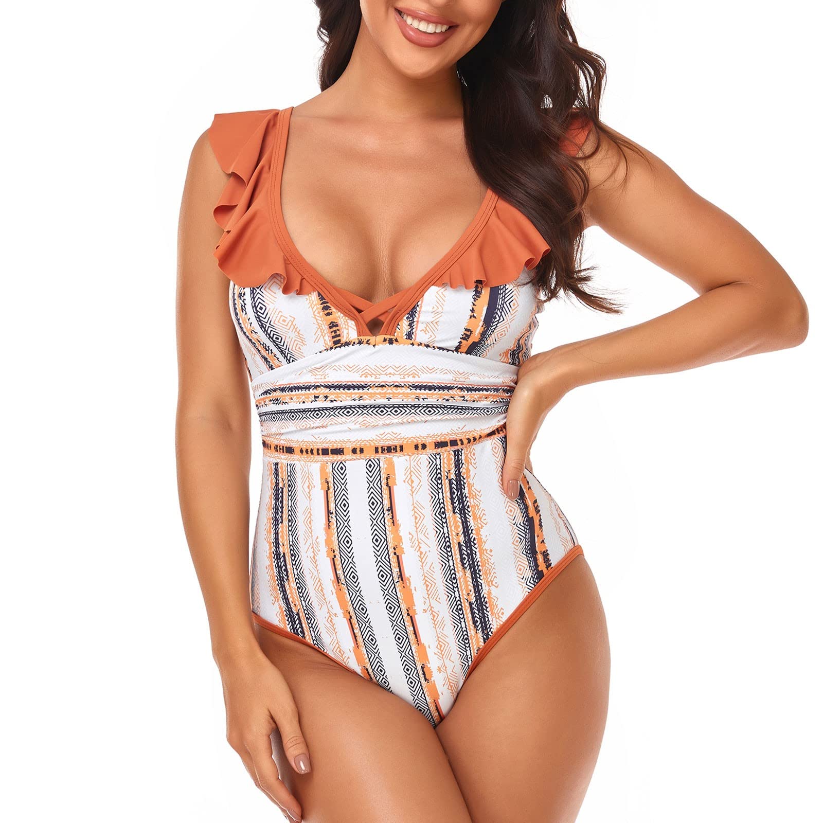 Women's High Waist Leopard Print One Piece Swimsuit Halter Backless Sleeveless Swimwear Tummy Control Bathing Suits