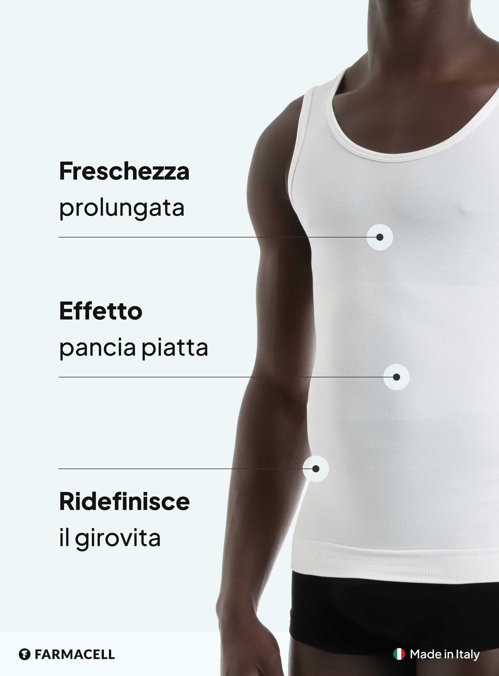 FarmaCell Canottiera Contenitiva Uomo, Intimo Modellante Leggero e Traspirante, Made in Italy, 417B