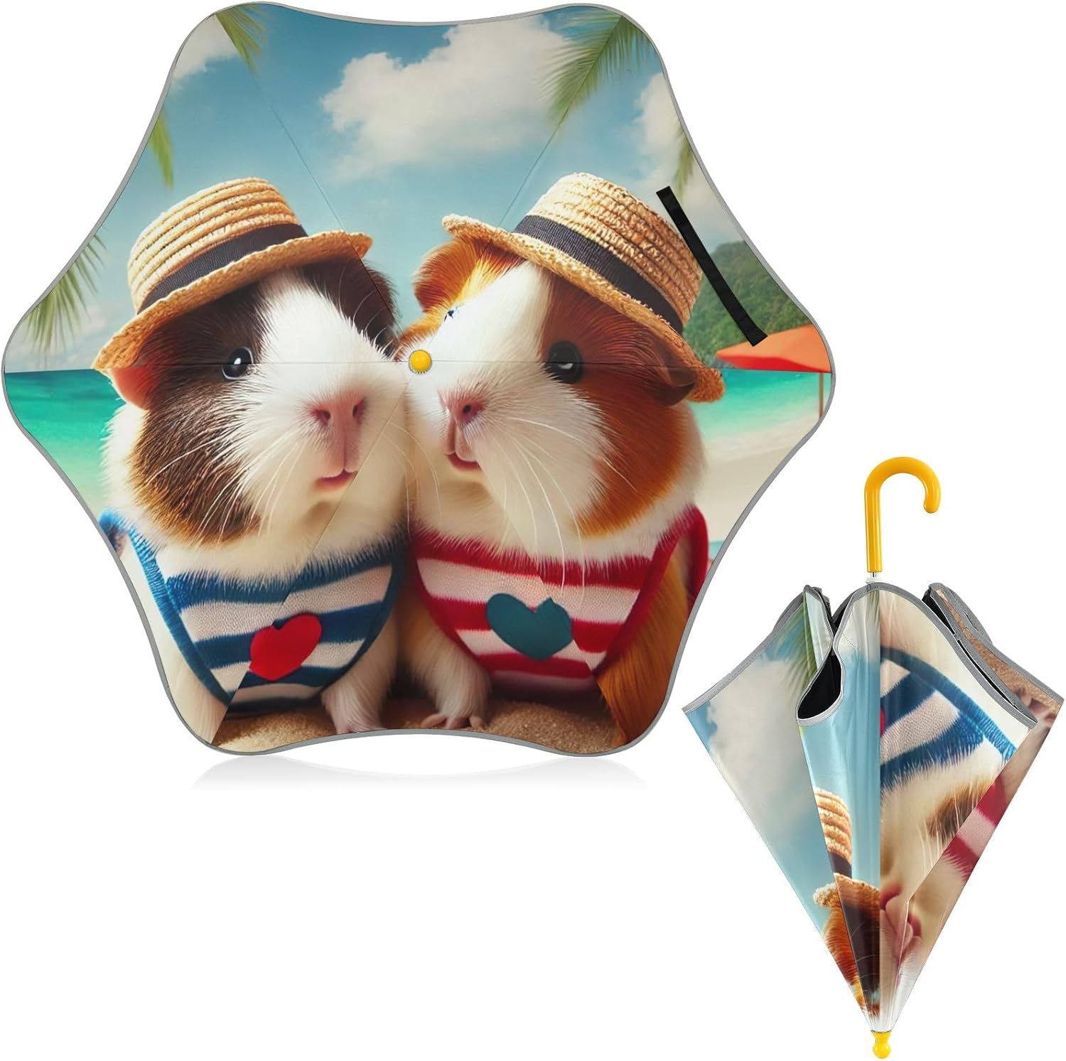 ODAWA Hawaiian Guinea Pig Stick Umbrellas for Children with Hook Handle Rounded Tips Rain Umbrellas Age 3-8