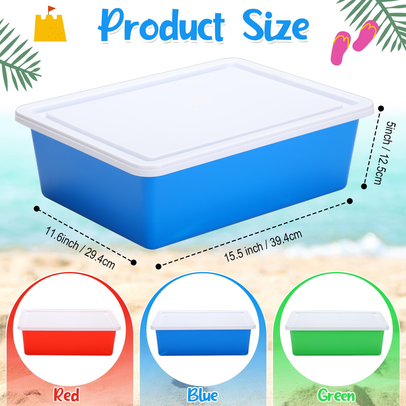 Threehoney 3 Pcs Portable Sand Tray with Lid 15.5 x 11.6 x 5 Inch Small Plastic Sand Box Stackable Sensory Bin Indoor Outdoor Water Play Gifts for Girls Boys School Home(Red, Blue, Green)