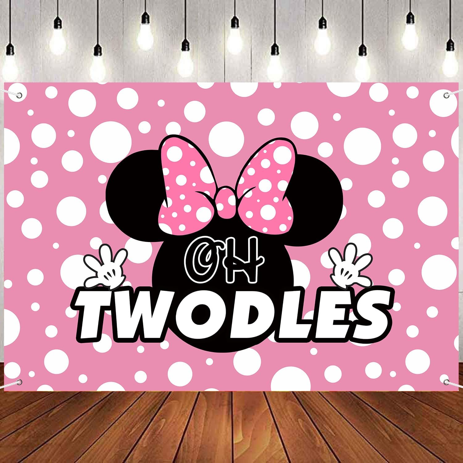 INNORU Oh Twodles Backdrop Banner, Happy 2nd Birthday Poster Two Photography Backdrop for Girls Princess Minnie Mouse 2nd Birthday Party Decorations Photo Booth Props 6x4ft, Pink