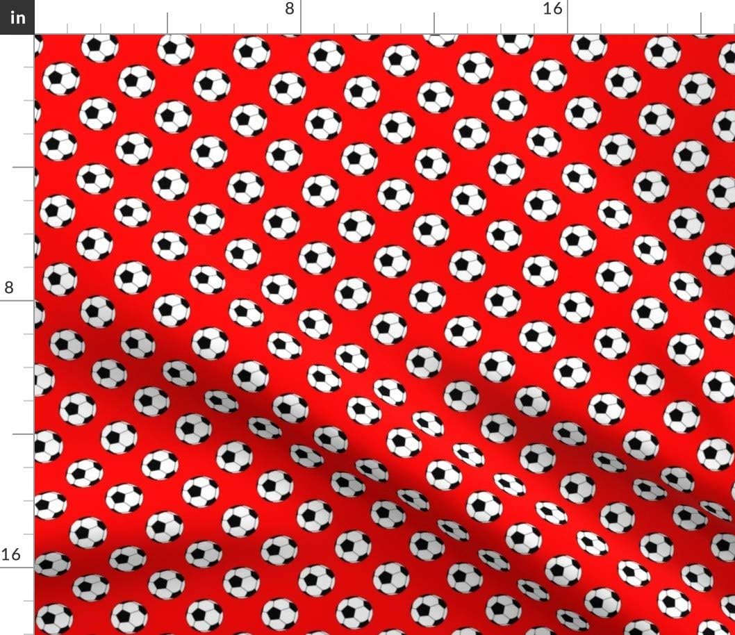 Spoonflower Fabric - Black White Soccer Balls Red Sports Football Printed on Petal Signature Cotton Fabric by The Yard - Sewing Quilting Apparel Crafts Decor