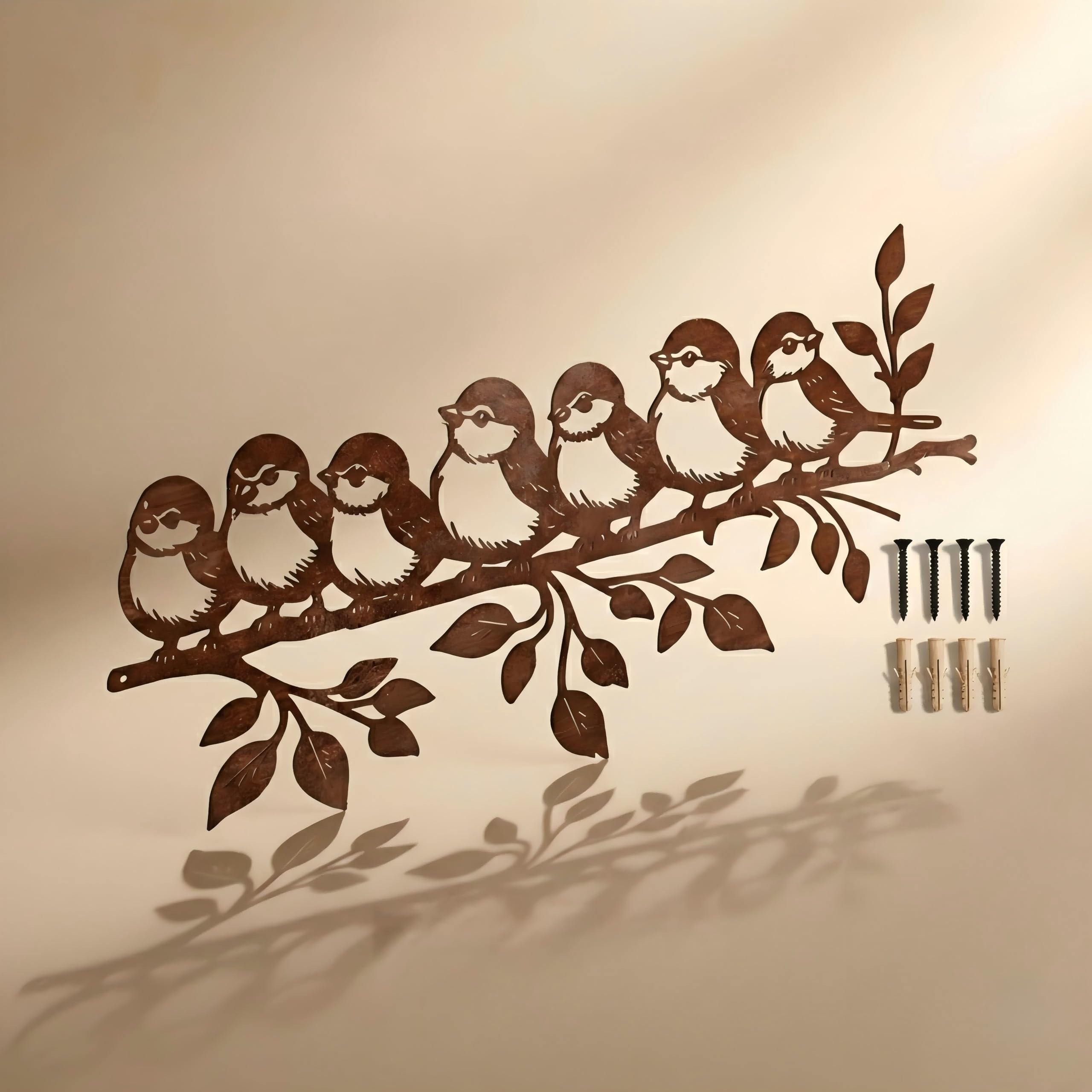 BGJJGT Metal Garden Wall Art Birds on Branch Silhouette Sculpture Rusty