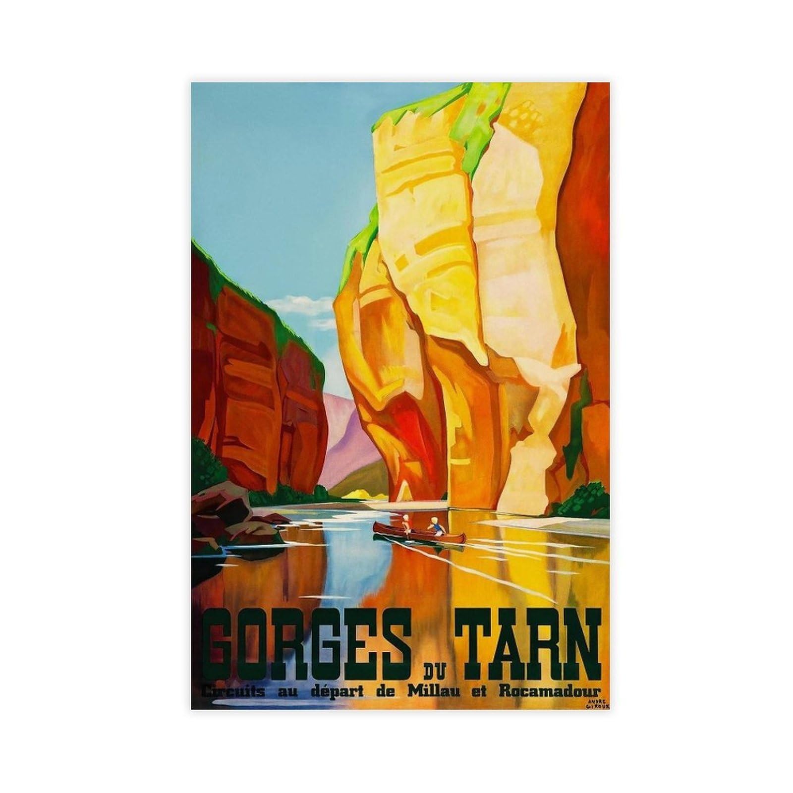 QOTOPGPG Gorges Du Tarn France Vintage Canvas Poster Bedroom Decor Landscape Office Room Decor Gift 08x12inch(20x30cm)