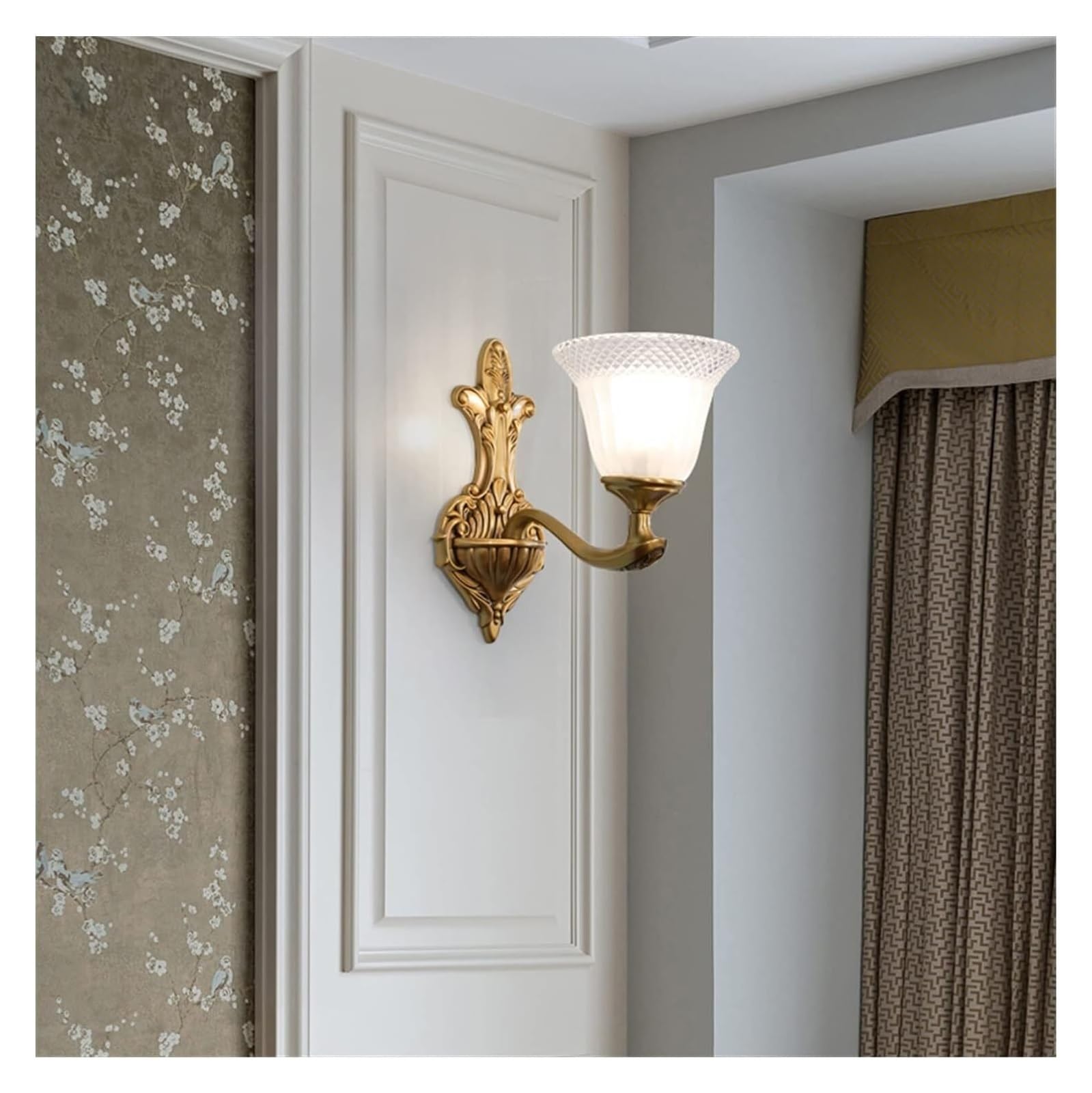 ASerZenith Wall Sconces, Retro Copper Wall Lamp Glass Wall Light Compatible With Living Study Room Villa Aisle Bedroom Bedside Led Indoor Wall Lamps,Chandelier Light,Dia16Cm-1 Light-Warm White