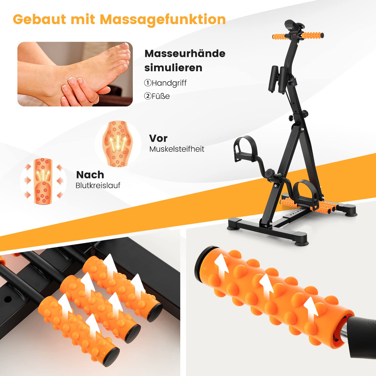 COSTWAY Heimtrainer Bewegungstrainer Pedaltrainer für Senioren, Hand Arm Bein Knie Fitnessgerät mit LCD Display, höhen- & längenverstellbar, LBH: 43-53 x 45 x 87-100 cm, Arm und Beintrainer Senioren