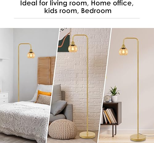 Miniatura 5 de Lámpara de pie moderna para sala de estar con bombilla LED de 6 W, lámpara de pie industrial, vidrio ámbar, lámpara alta de lectura clásica para