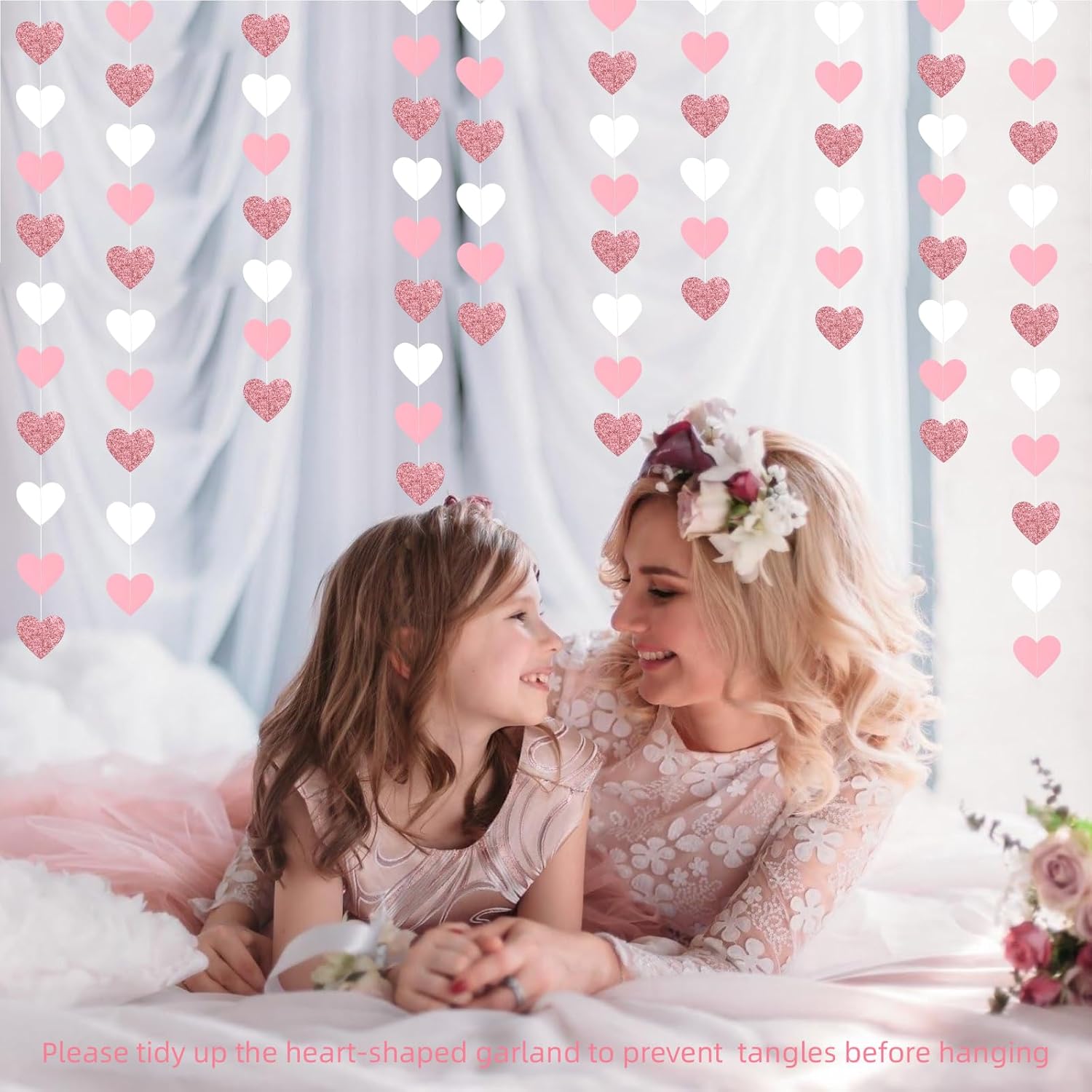 Rose-Gold Pink White Party-Decoration Heart Garland - 39Ft 21st Women Birthday Hanging Backdrop Streamers,Graduation Baby Bridal Shower Engagement Wedding Bachelorette Banner Supplies Decor - Image 9