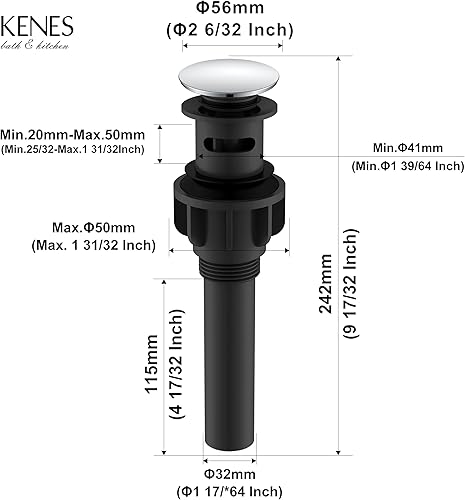 Miniatura 87 de KENES Desagüe desplegable de bronce aceitado para lavabo, tapón de drenaje para lavabo, montaje de drenaje de fregadero sin desbordamiento, anti