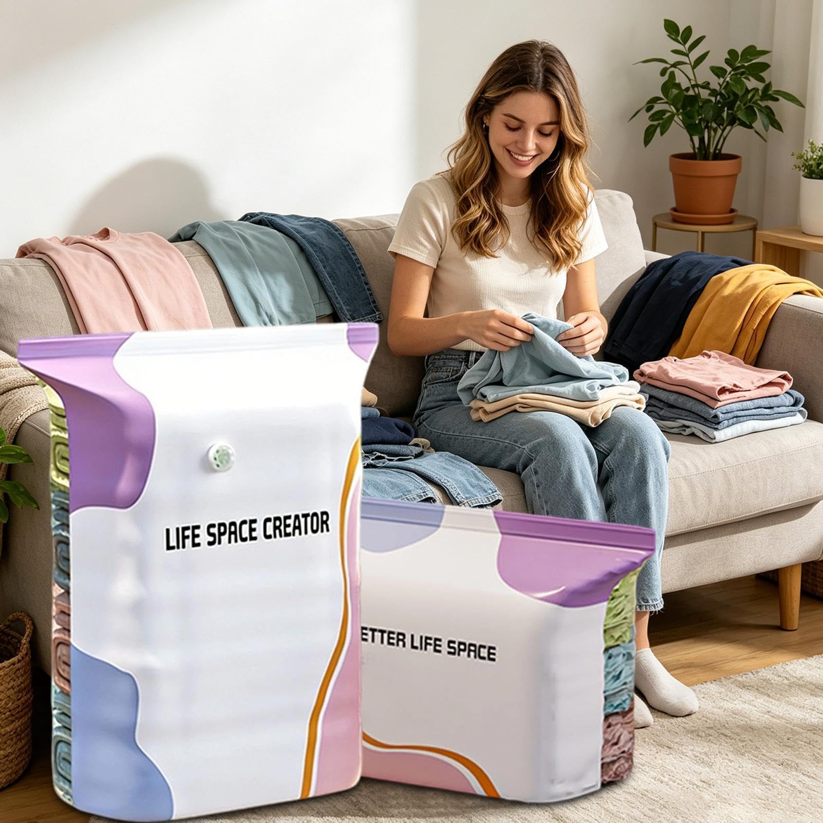 Sacchetti sottovuoto senza pompa 3D | Sacchetti a compressione senza vuoto 3 pezzi | Busta pressata e sigillata | Borsa per aspirapolvere riutilizzabile addensata per vestiti, piumini
