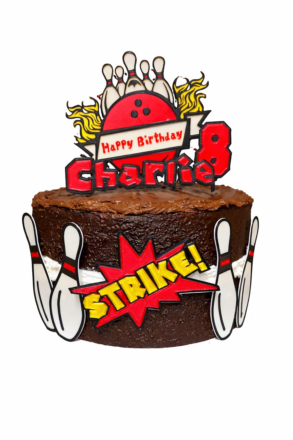 Bowling Cake Topper Kit with Accessories, 18 cm Tall, Personalised, Biodegradable PLA
