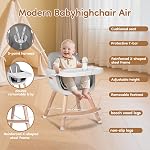 Chaises hautes pour bébés et tout-petits,3 en 1 Chaise haute convertible en bois, Chaise haute bébé avec jambes réglables,5 harnais pointu, repose-pieds, lave-vaisselle et coffre-fort & PU cuir Coussin, Gris