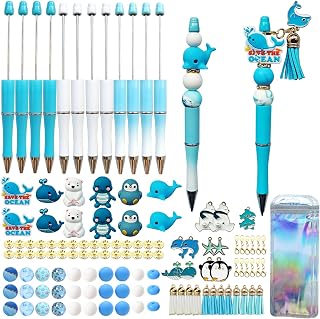 JNwhy DIY Beaded Ballpoint Pen Making Kit with Silicone Focal Beads Spacer Beads Assorted Spacer Packaging Bags Office School Present (Save the Ocean)