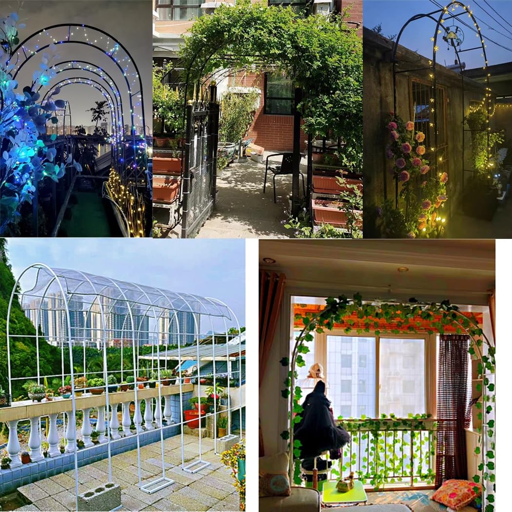 Arco de jardín de metal verde oscuro resistente de 300 x 250 cm, pérgola chapada en zinc, enrejado de rosas resistente para plantas trepadoras, soporte decorativo para puerta arqueada