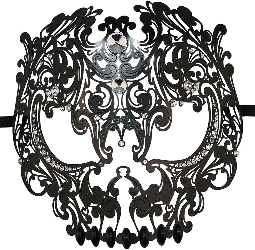 Coddsmz Skull Masquerade Masks Full Face Mardi Gras Party Costume Mask Halloween Cosplay Mask Metal Mask with Rhinestone