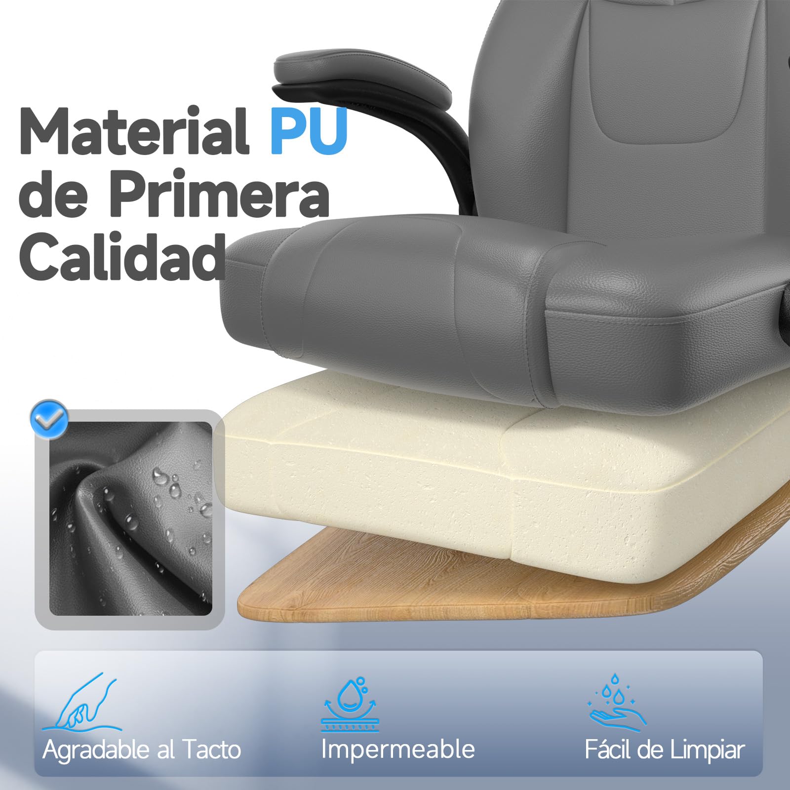 naspaluro Silla de Oficina, Silla de Escritorio Ergonómica, Silla Giratoria con Función de Inclinación, Apoyabrazos Plegables, Silla Ordenador de Cuero PU con Reposacabezas Ajustable, Gris Oscuro