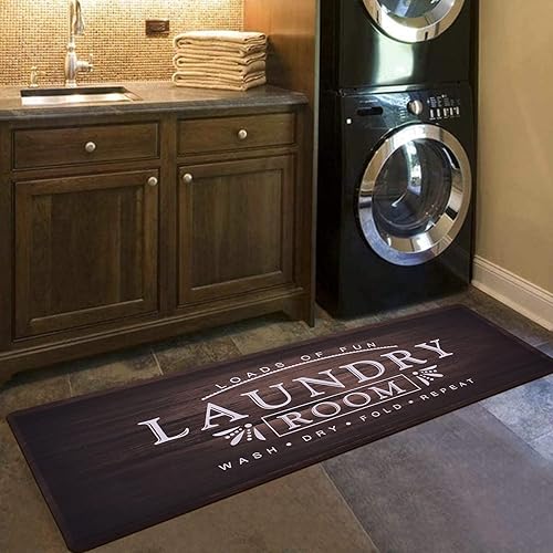 USTIDE Laundry Room Decor Rug 20"x59" Nonslip Rubber Backed Laundry Runner for Washhouse Mudroom Waterproof Kitchen Mat, Wood Laundry