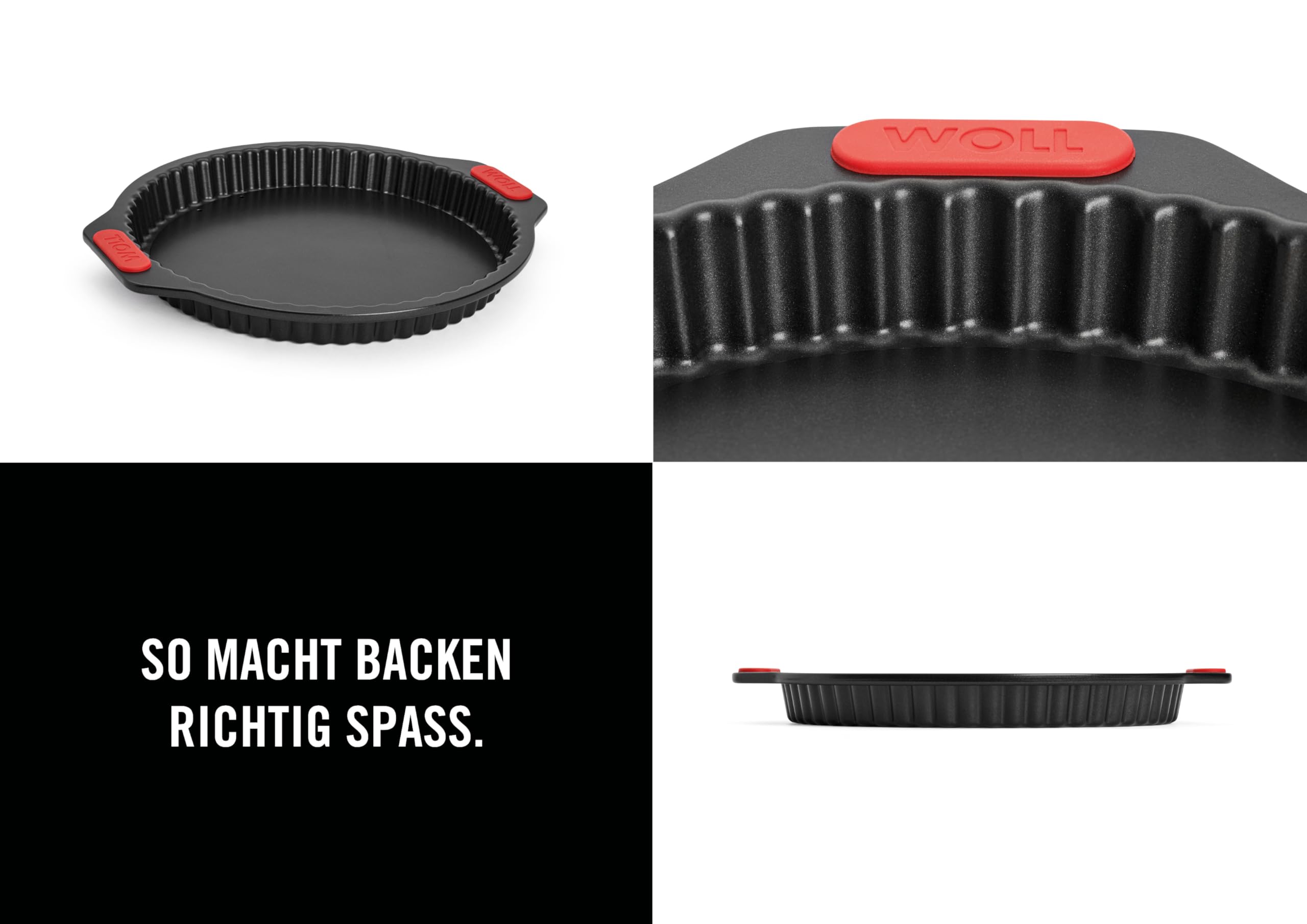 Woll Bakeware forma do quiche i tarty Ø 26 cm, z wyjmowanym dnem i odpornymi na wysokie temperatury uchwytami silikonowymi do 230°C, bez PFAS, dwuwarstwowa powłoka nieprzywierająca, stal aluminiowana,