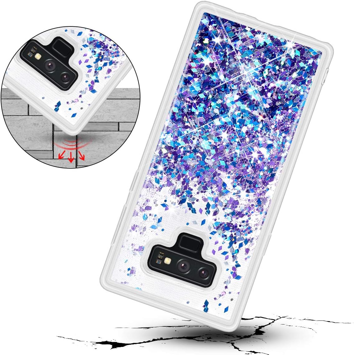 Caka Galaxy Note 9 Case, Galaxy Note 9 Glitter Case Liquid Series Sparkle Fashion Bling Luxury Flowing Liquid Floating Glitter Soft TPU Clear Case for Samsung Galaxy Note 9 (Blue Purple)
