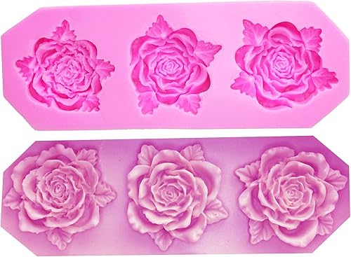 Miniatura 3 de Tvoip Molde de silicona de flor de rosa, 2 piezas, molde de fondant, herramientas de decoración de pasteles, molde de chocolate, para hornear,