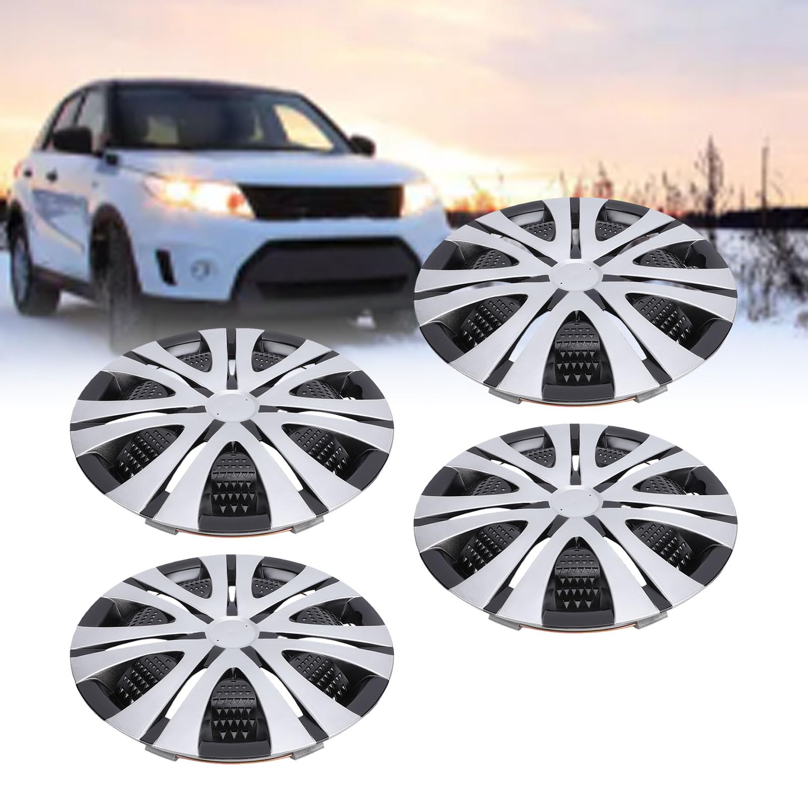 Ausla Copricerchi da 15 Pollici, 4 Pezzi, Coperture per Cerchioni R15 in ABS con, Set Universale di Coprimozzi per Auto, Camion e SUV, Argento e Nero